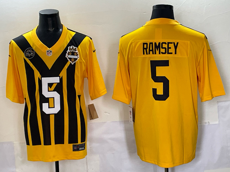 Men Pittsburgh Steelers 5 Ramsey Yellow Retro 2025 Nike Limited NFL Jersey style 012